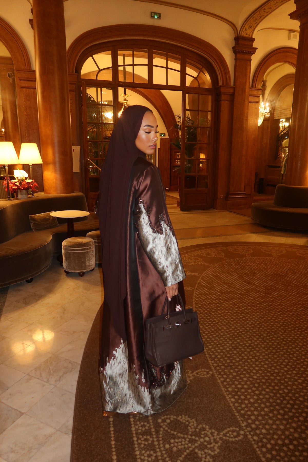 HADIYATT Firenze mahogany satin abaya - A/W 26