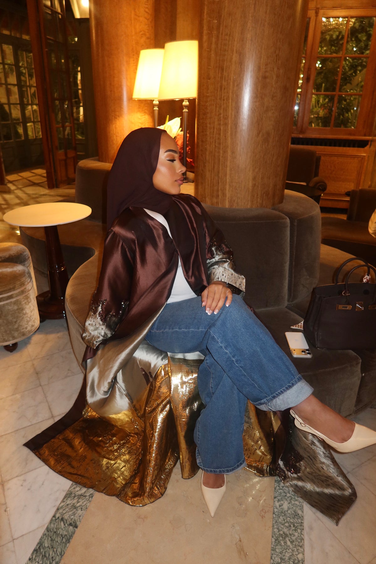 HADIYATT Firenze mahogany satin abaya - A/W 26