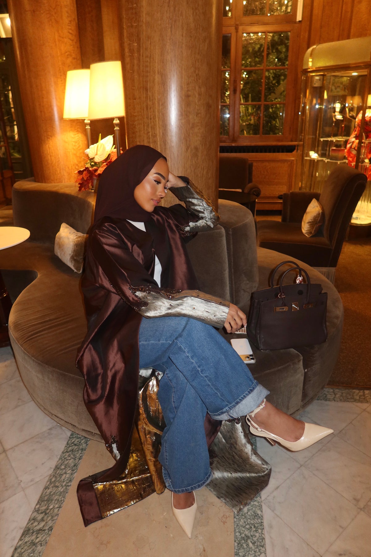 HADIYATT Firenze mahogany satin abaya - A/W 26
