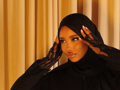 HADIYATT Merletto black lace-sleeve abaya - A/W 26