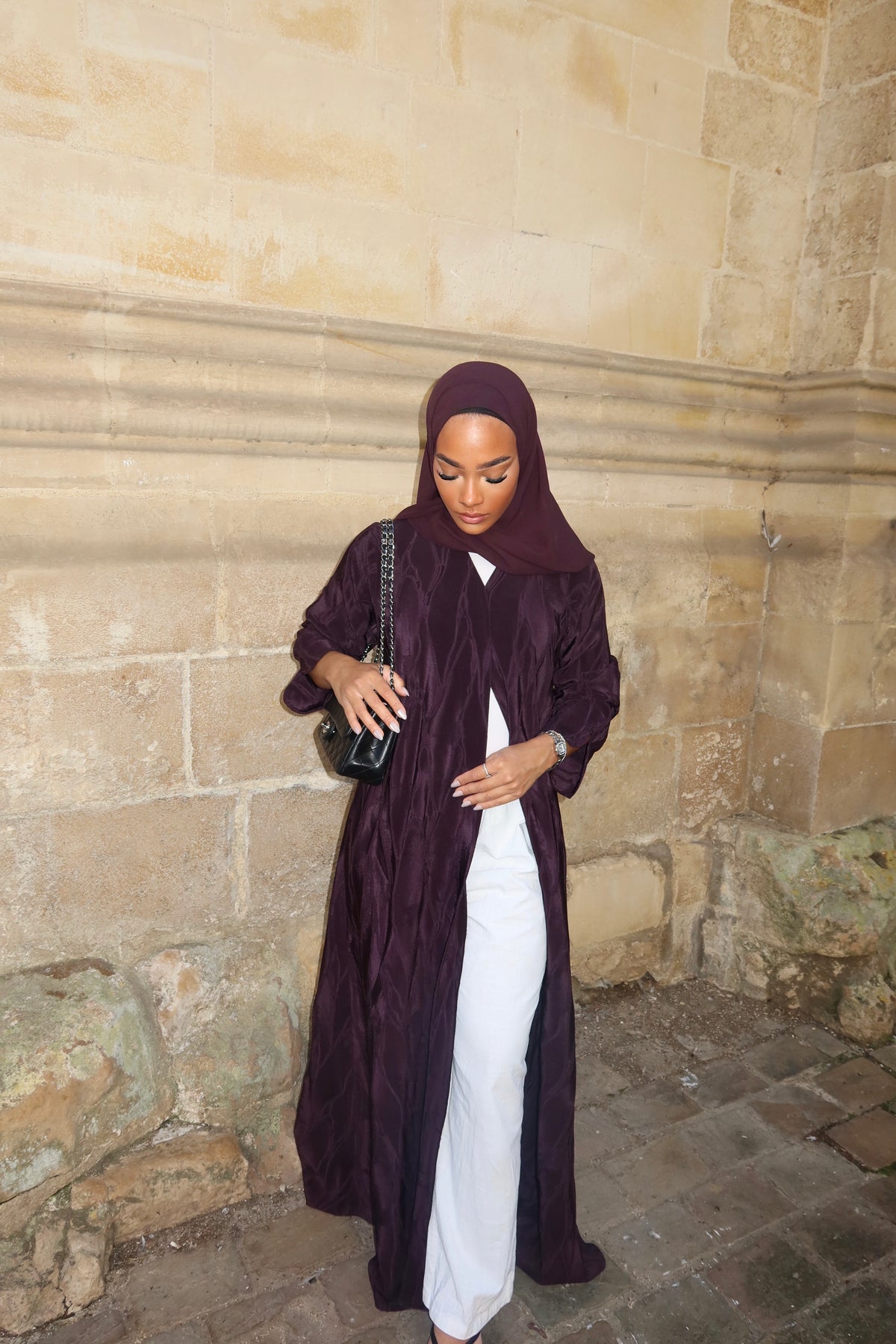 HADIYATT Prugna plum textured abaya - A/W 26