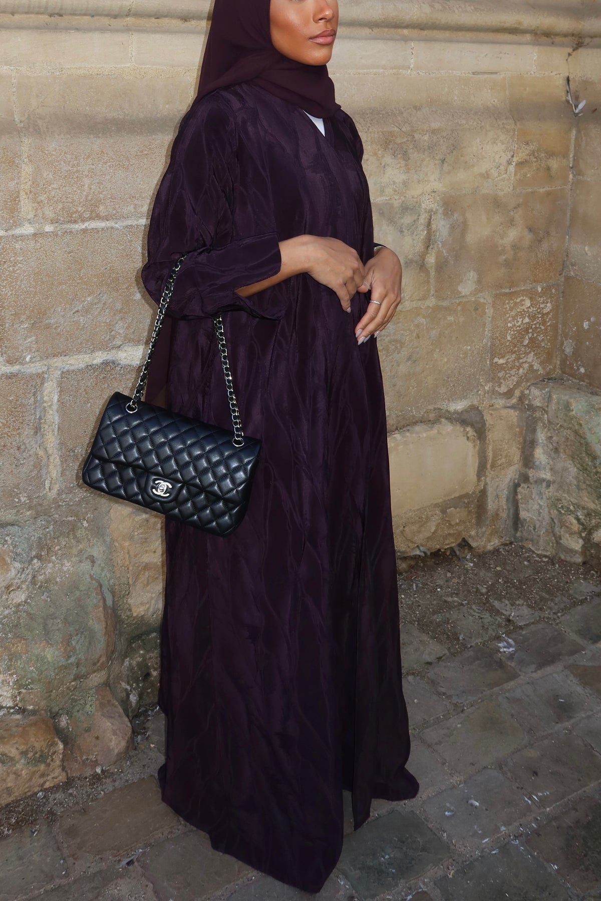 HADIYATT Prugna plum textured abaya - A/W 26